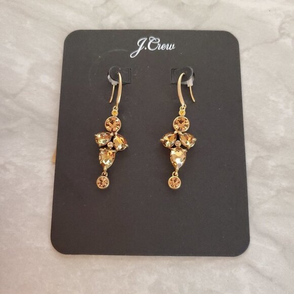 ✨ NEW J.Crew Gold Rhinestones Crystals Cluster Drop Dangle Statement Earrings ✨ - Picture 1 of 5